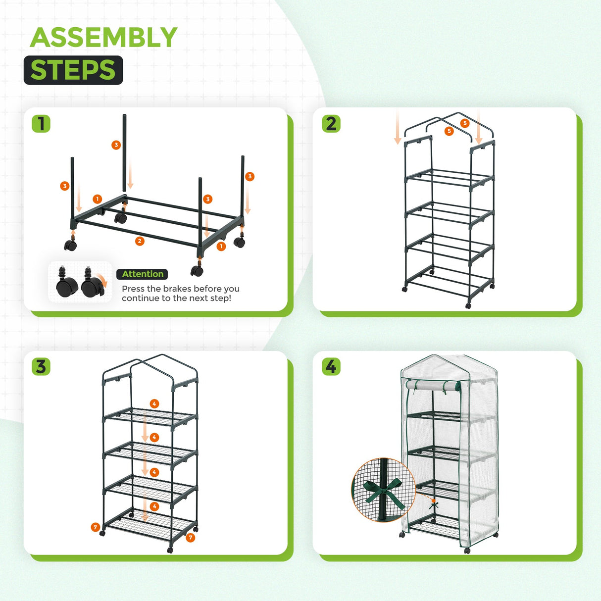 28”x 19”x 67” Mini Greenhouse with Wire Shelves,4 Tier, with Wheels - Eagle Peak Custom Canopy Tent