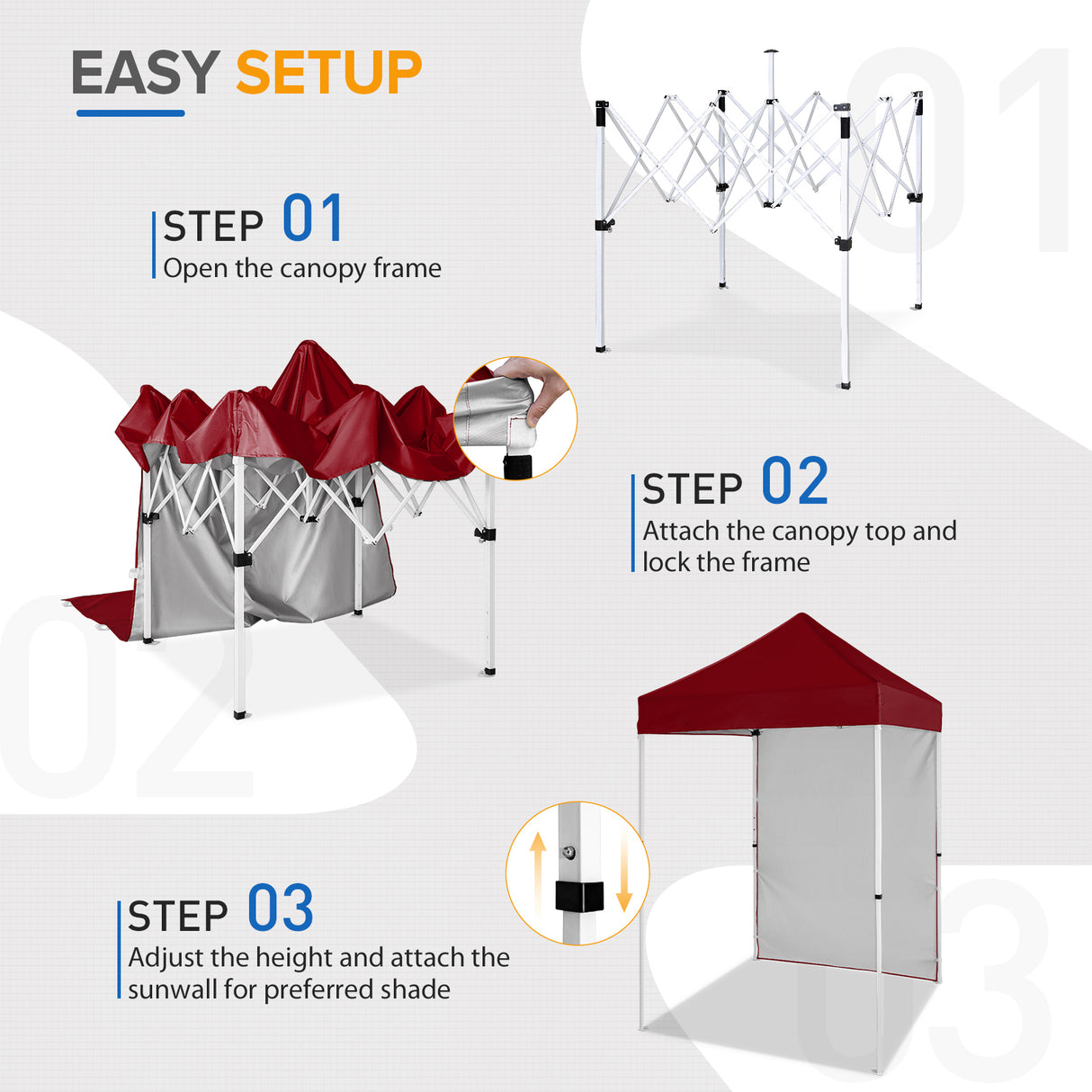 5x5 Straight Leg Pop Up Canopy Tent with One Removable Sunwall