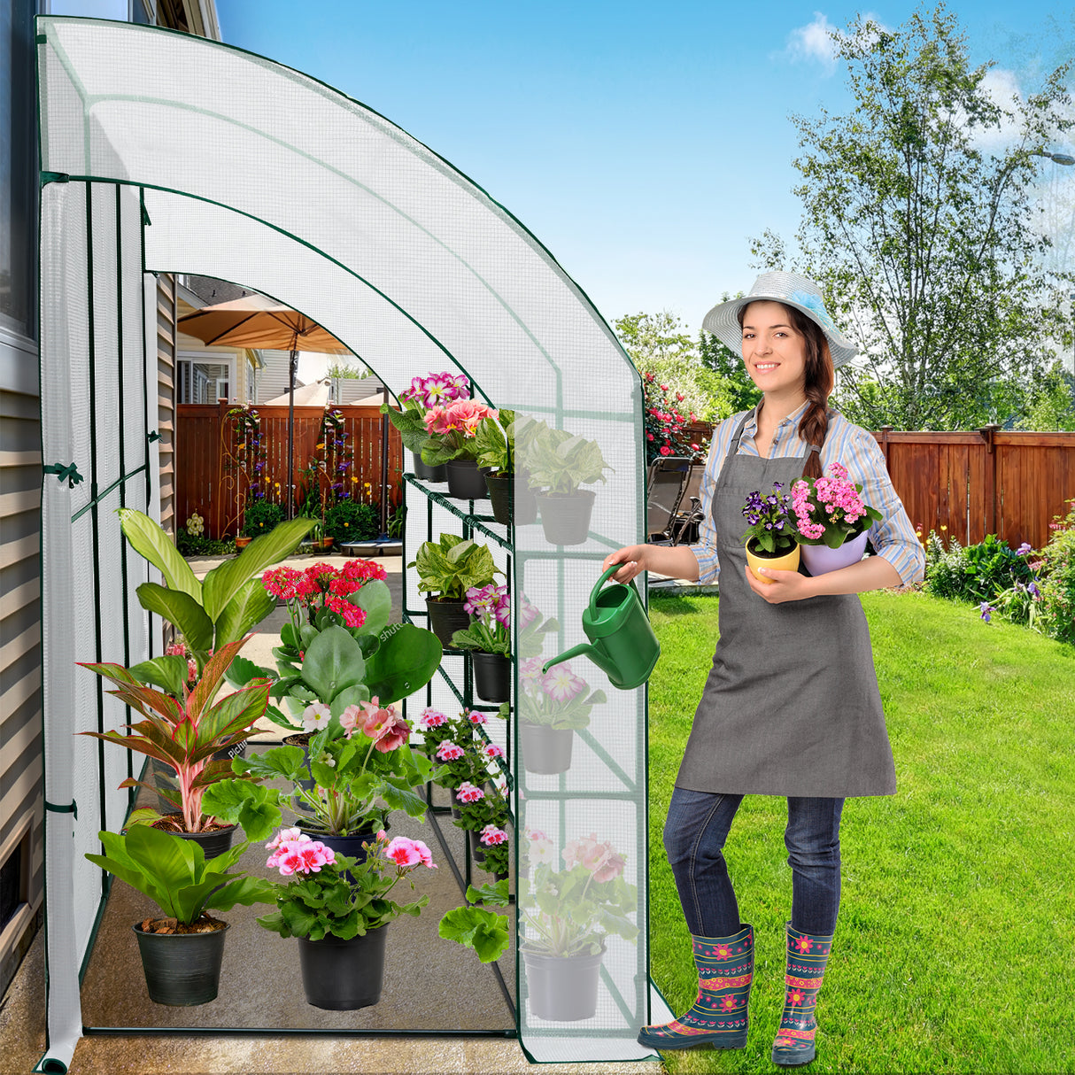 9.9x4.9x7.1 Outdoor Lean to Walk-in Greenhouse with Shelf