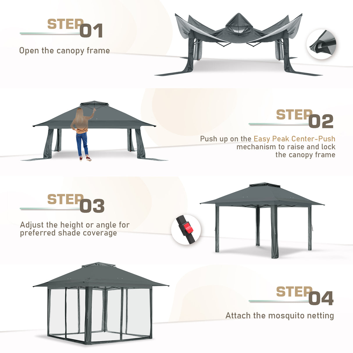 13x13 Pop Up Gazebo with Netting w/ 169 sqft of Shade - Eagle Peak Custom Canopy Tent