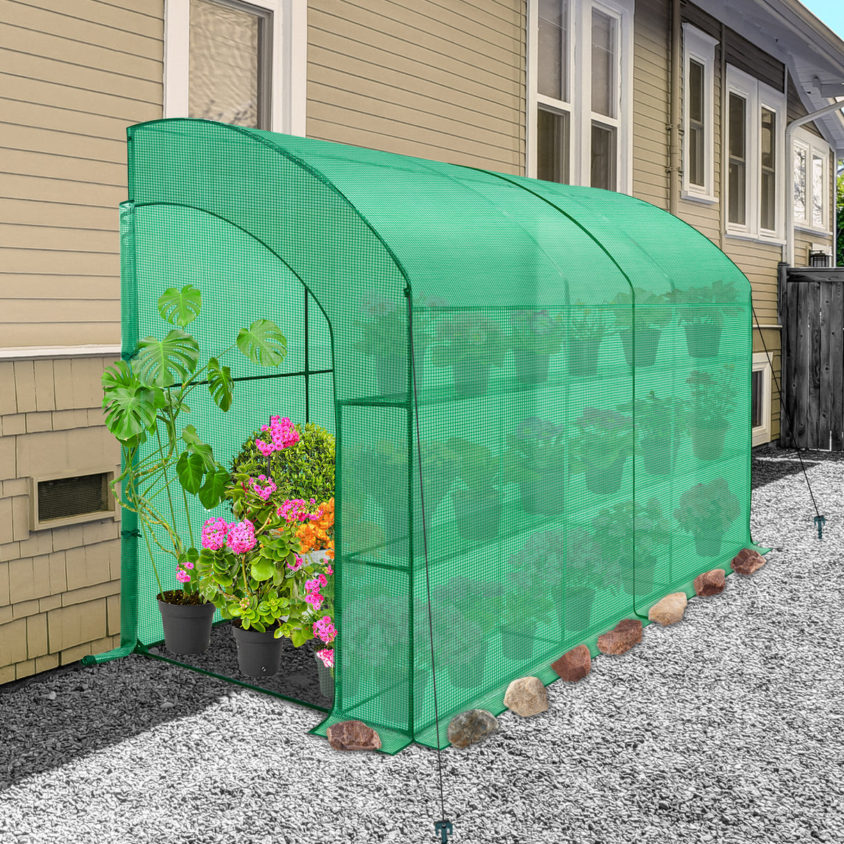 9.9x4.9x7.1 Outdoor Lean to Walk-in Greenhouse with Shelf