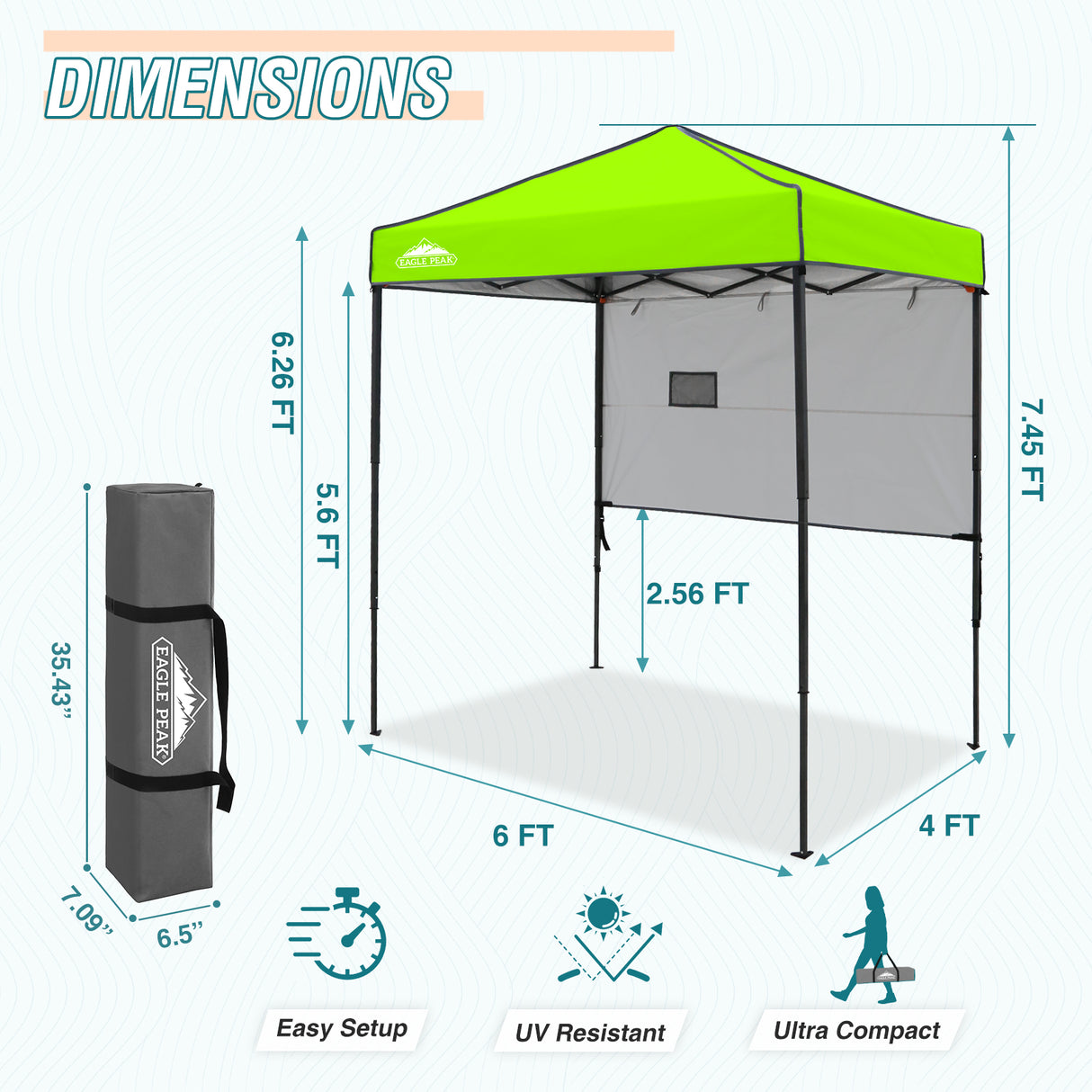 6x4 ft Instant Pop Up Canopy with Adjustable Sun Wall