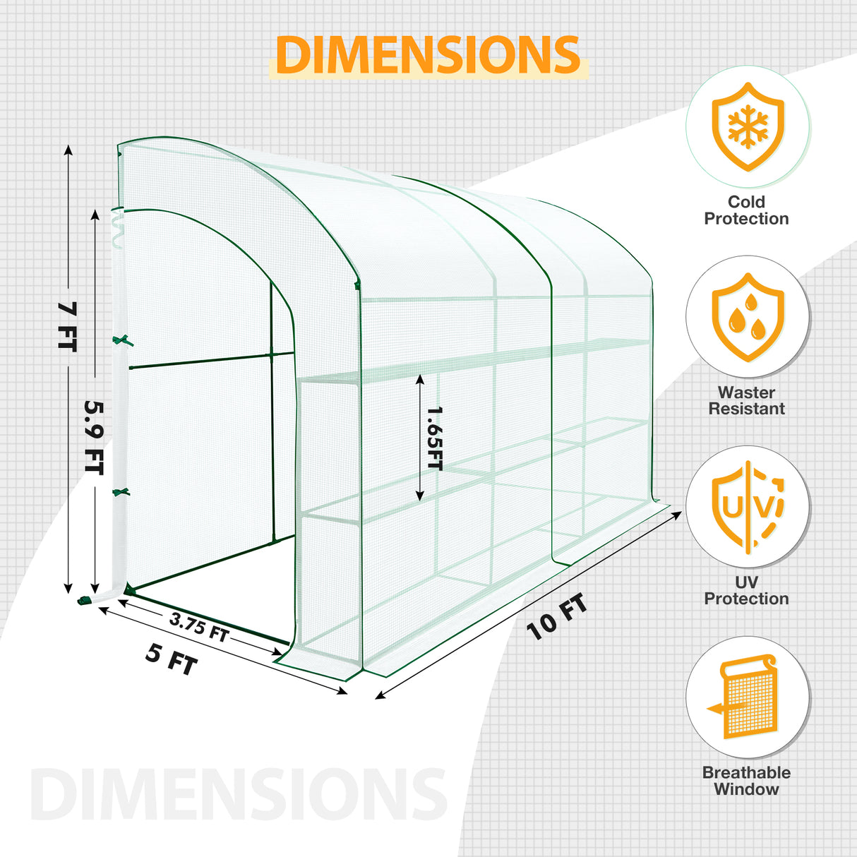 9.9x4.9x7.1 Outdoor Lean to Walk-in Greenhouse with Shelf