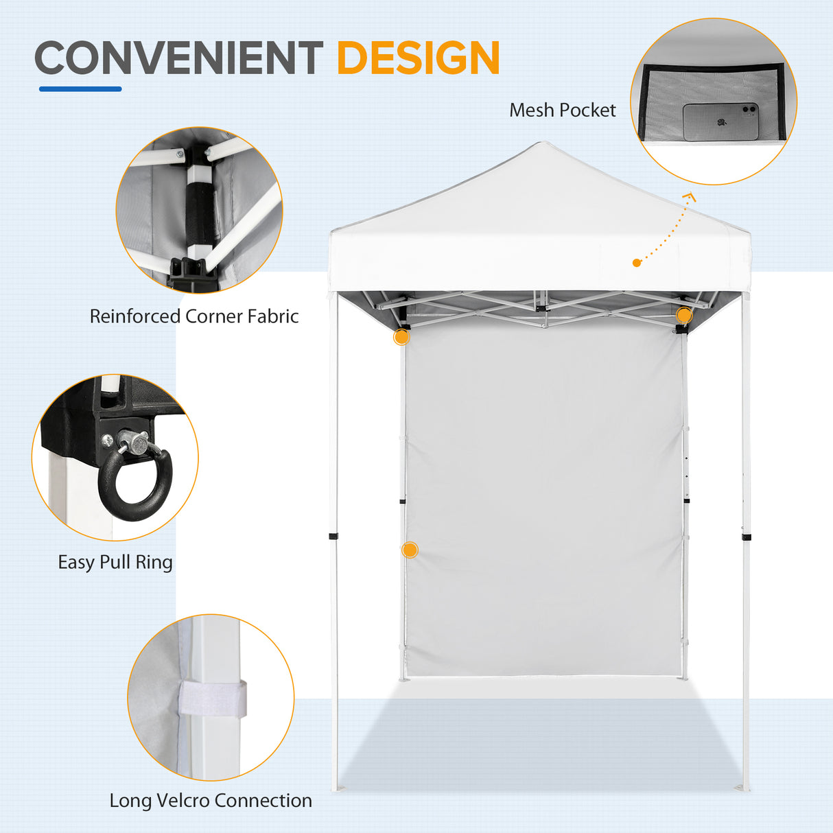 5x5 Straight Leg Pop Up Canopy Tent with One Removable Sunwall