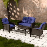 4 Pieces Patio Furniture Set,Beige/Blue - Eagle Peak Custom Canopy Tent