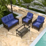 4 Pieces Patio Furniture Set,Beige/Blue - Eagle Peak Custom Canopy Tent