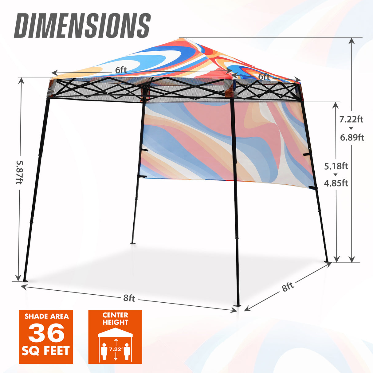 8x8 Backpack Pop Up Canopy Tent w/ Sidewall 8x8 Base 6x6 Top,Unique Printing Fabric