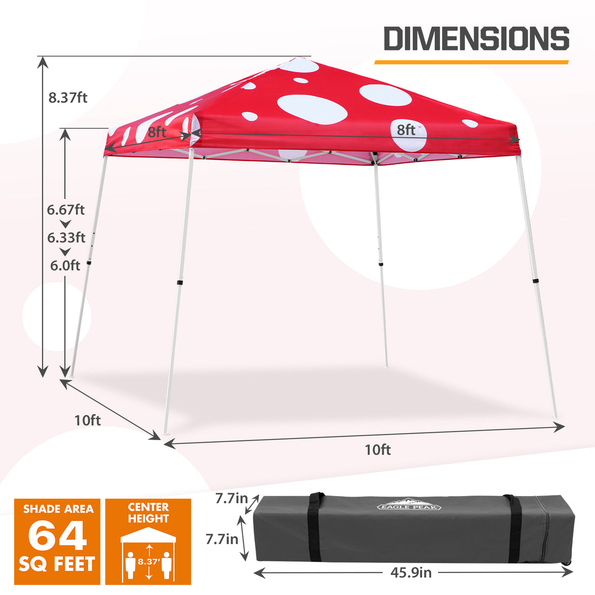 Slant Leg Pop up Canopy Tent, 10x10 Base 8x8 Top with SHADE GRAPHiX High Quality Digital Printed Top