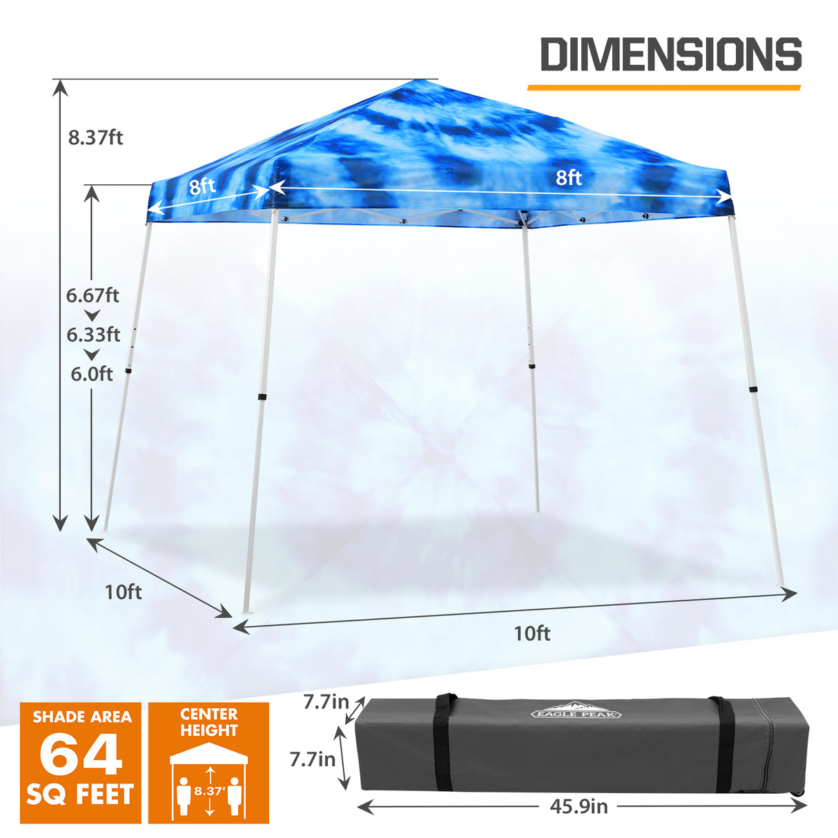 Slant Leg Pop up Canopy Tent, 10x10 Base 8x8 Top with SHADE GRAPHiX High Quality Digital Printed Top