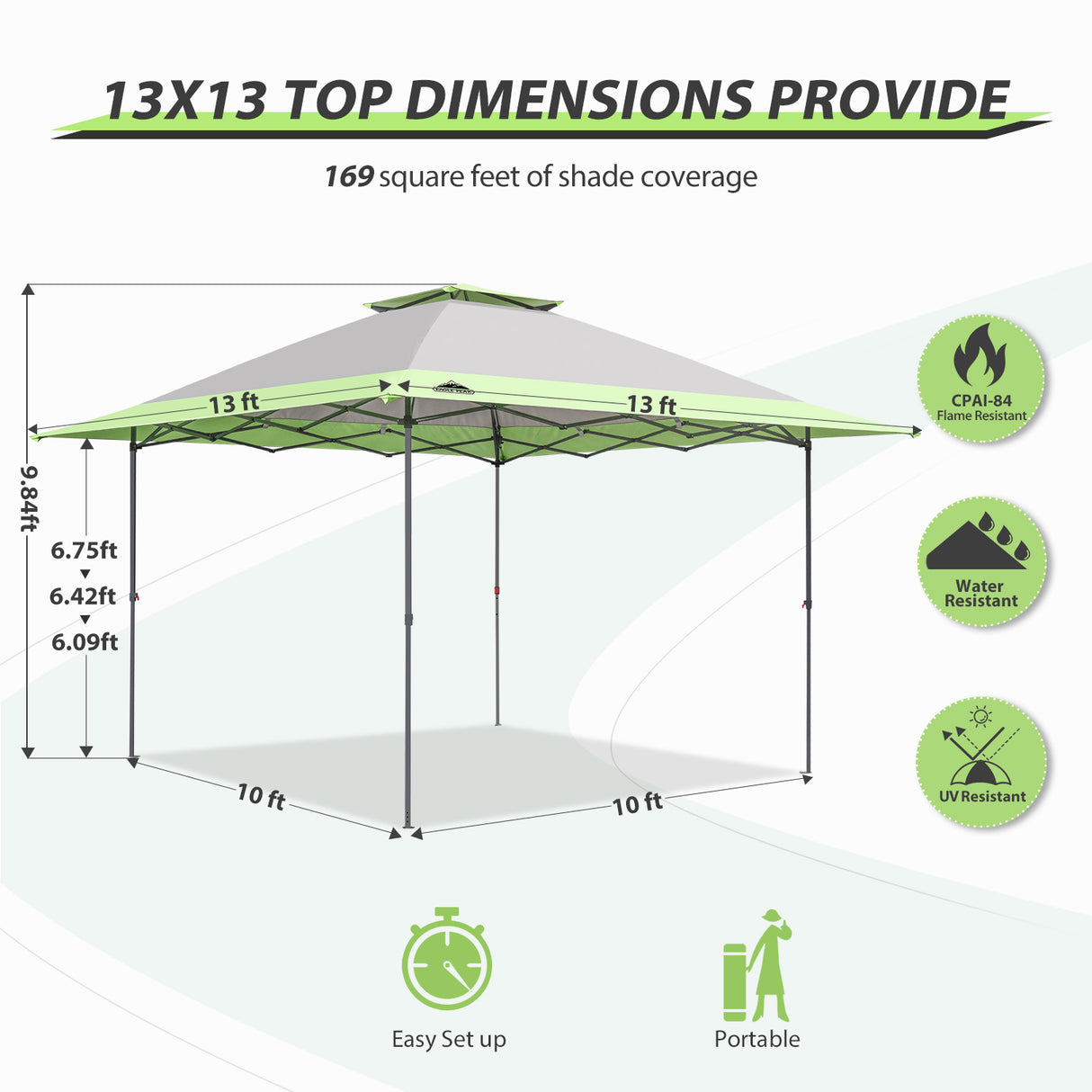 13x13 Straight Leg Pop Up Canopy Tent with 169 sqft of Shade