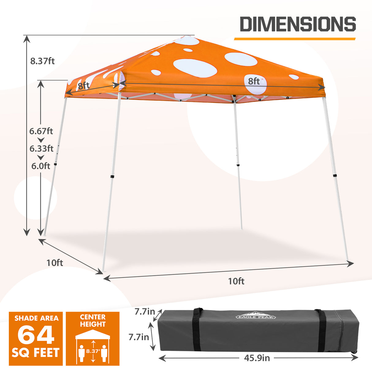 Slant Leg Pop up Canopy Tent, 10x10 Base 8x8 Top with SHADE GRAPHiX High Quality Digital Printed Top