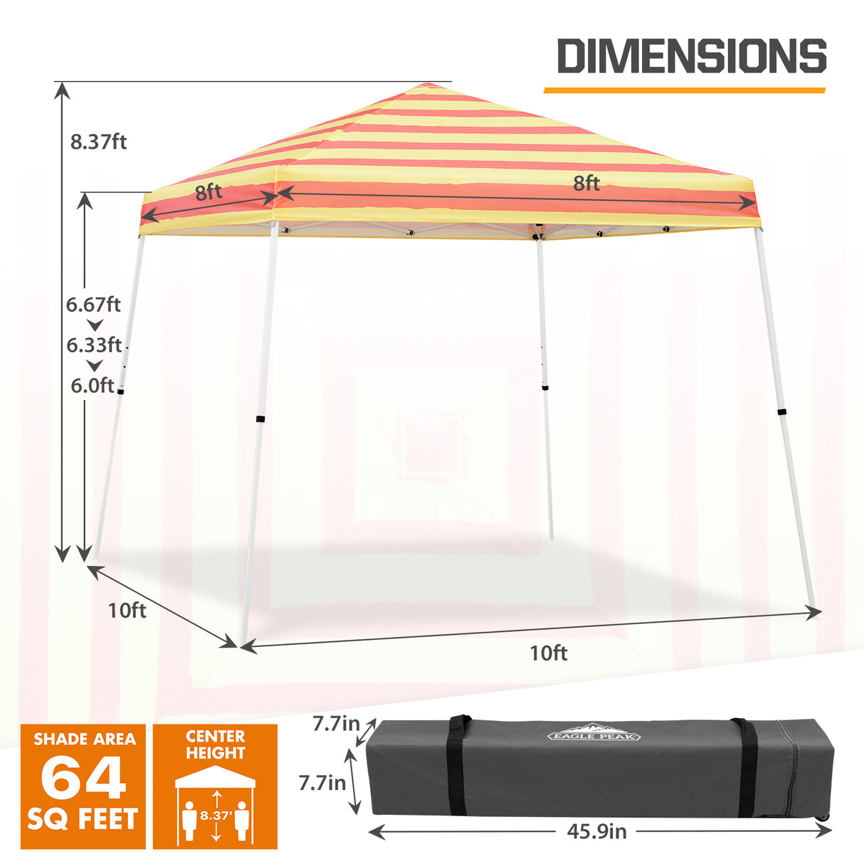 Slant Leg Pop up Canopy Tent, 10x10 Base 8x8 Top with SHADE GRAPHiX High Quality Digital Printed Top