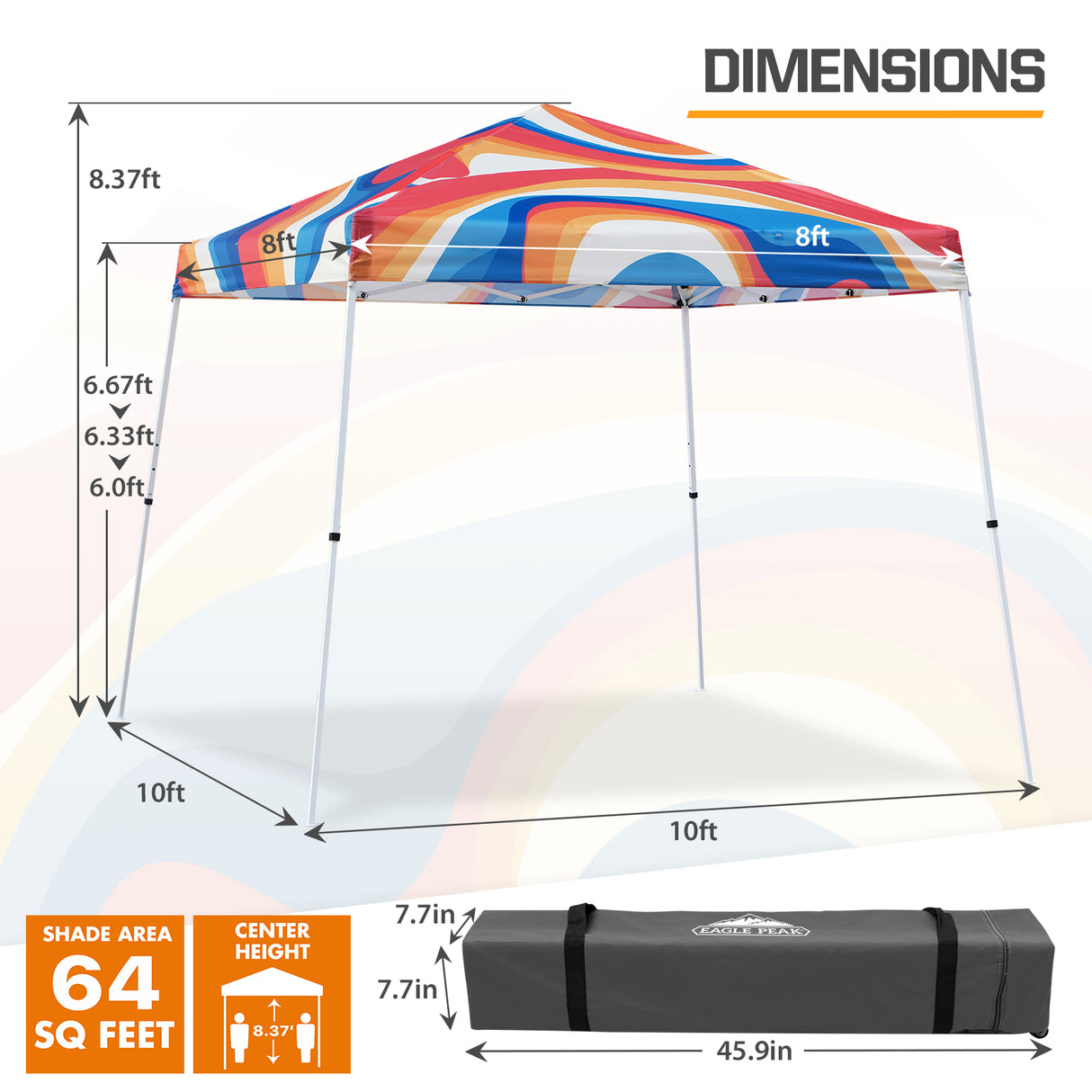 Slant Leg Pop up Canopy Tent, 10x10 Base 8x8 Top with SHADE GRAPHiX High Quality Digital Printed Top