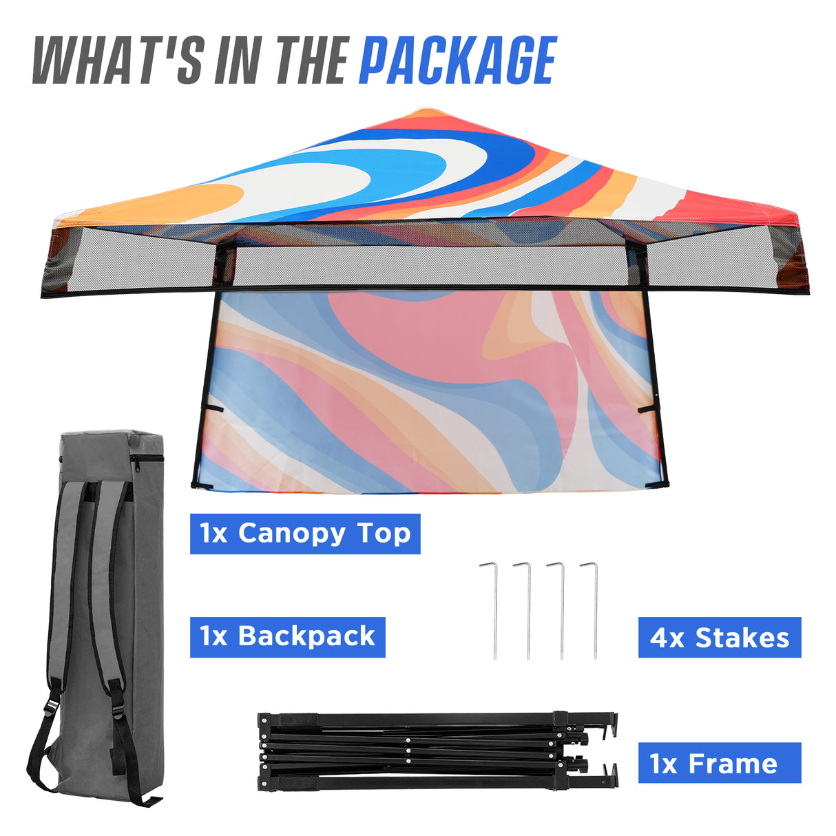 8x8 Backpack Pop Up Canopy Tent w/ Sidewall 8x8 Base 6x6 Top,Unique Printing Fabric