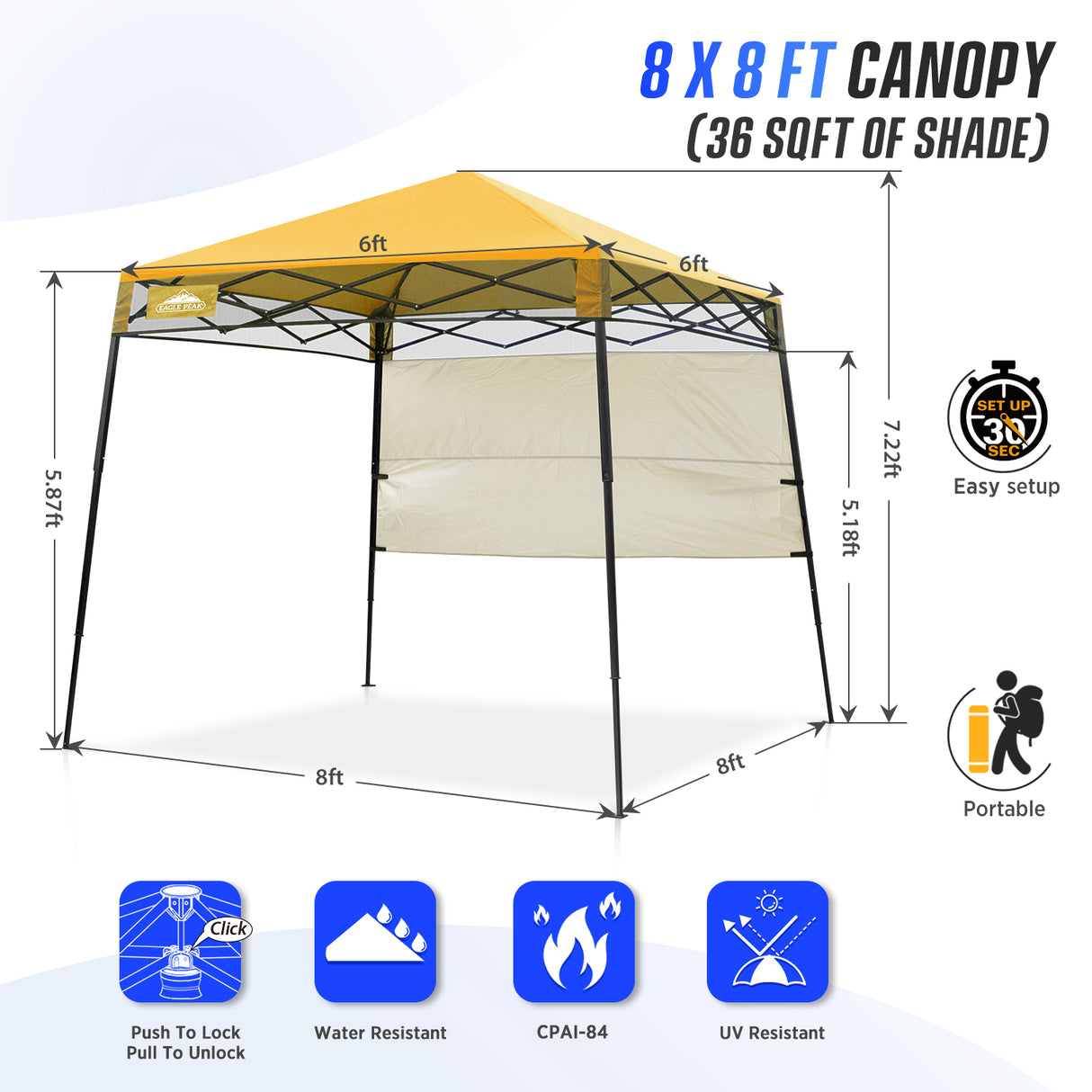 8x8 Pop Up Canopy Tent with Sidewall,8x8 Base 6x6 Top