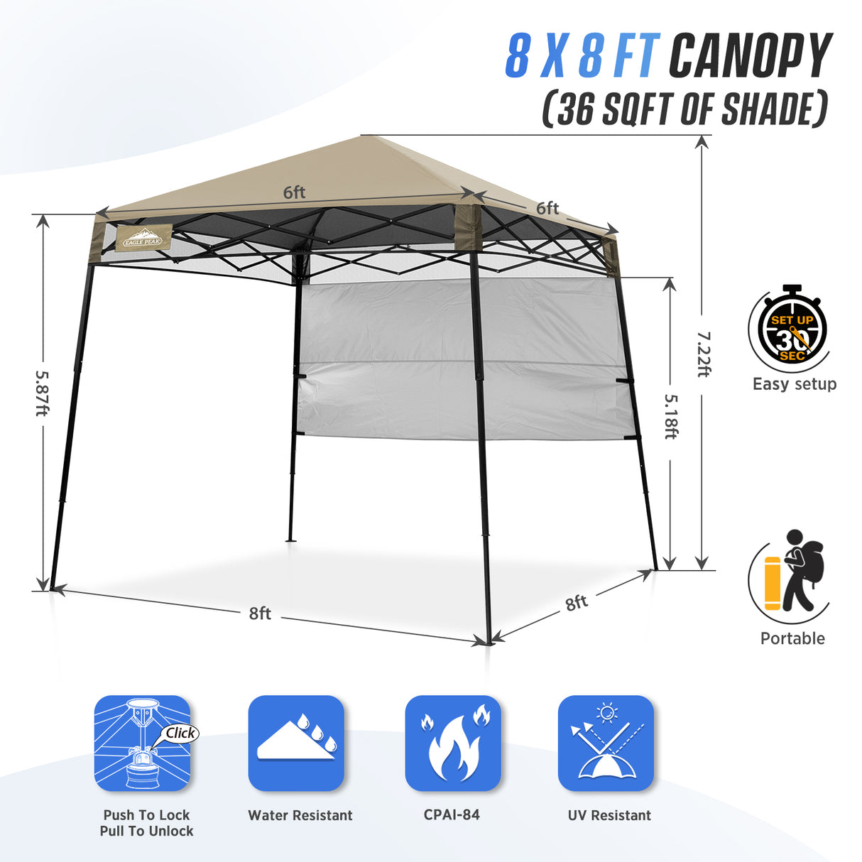 8x8 Pop Up Canopy Tent with Sidewall,8x8 Base 6x6 Top