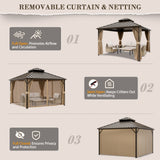 12x12 Hardtop Gazebo, Galvanized Steel Double Roof with Aluminum Frame