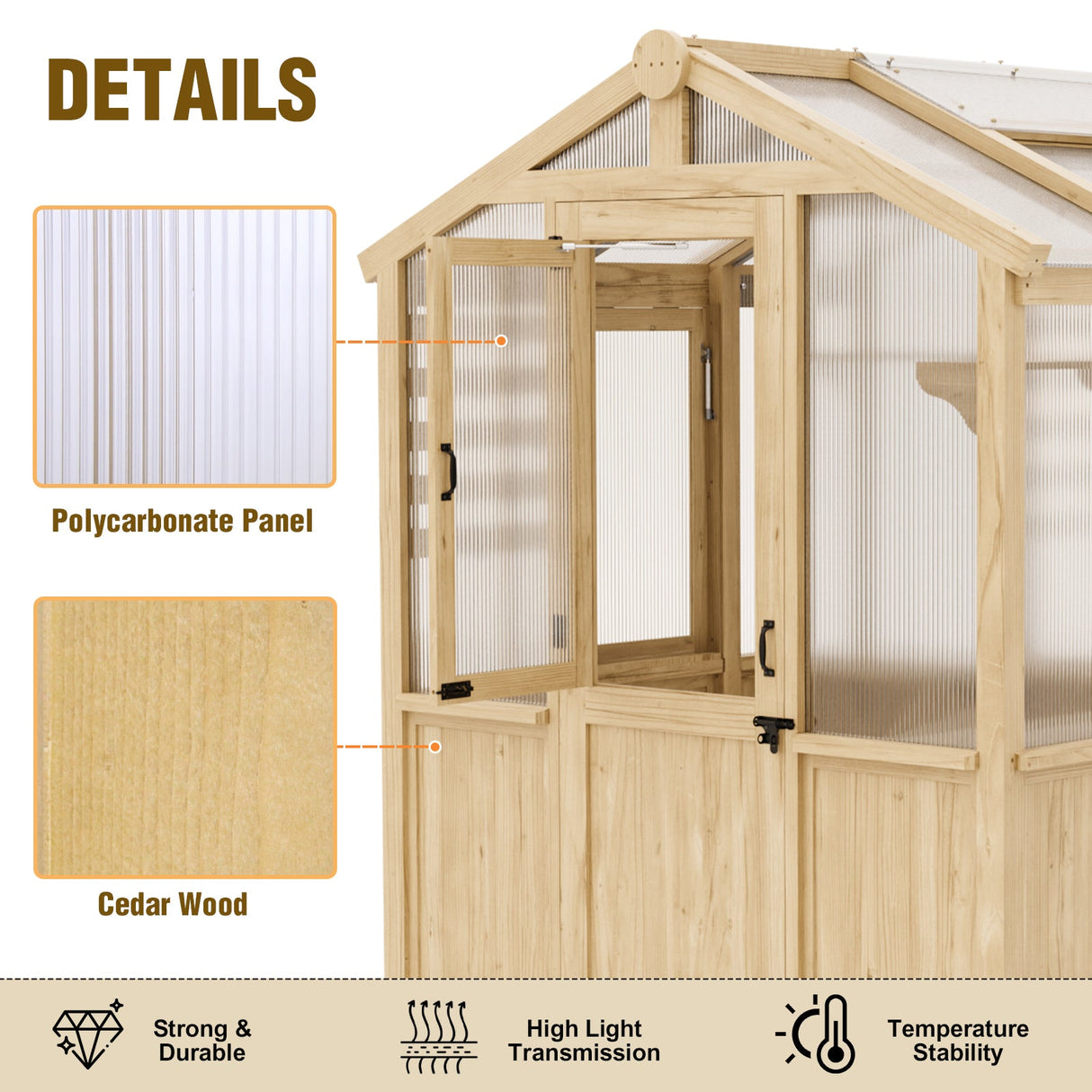 6.7x6x7.7 ft / 6.7x7.8x7.7 ft/ 6.7x9.7x7.7 ft Wood Greenhouse - Eagle Peak Custom Canopy Tent