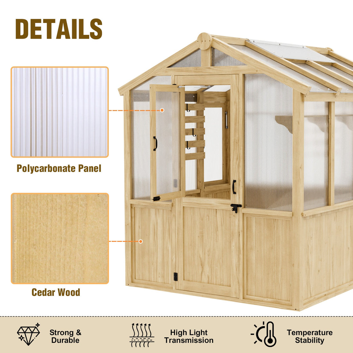 6.7x6x7.7 ft / 6.7x7.8x7.7 ft/ 6.7x9.7x7.7 ft Wood Greenhouse - Eagle Peak Custom Canopy Tent