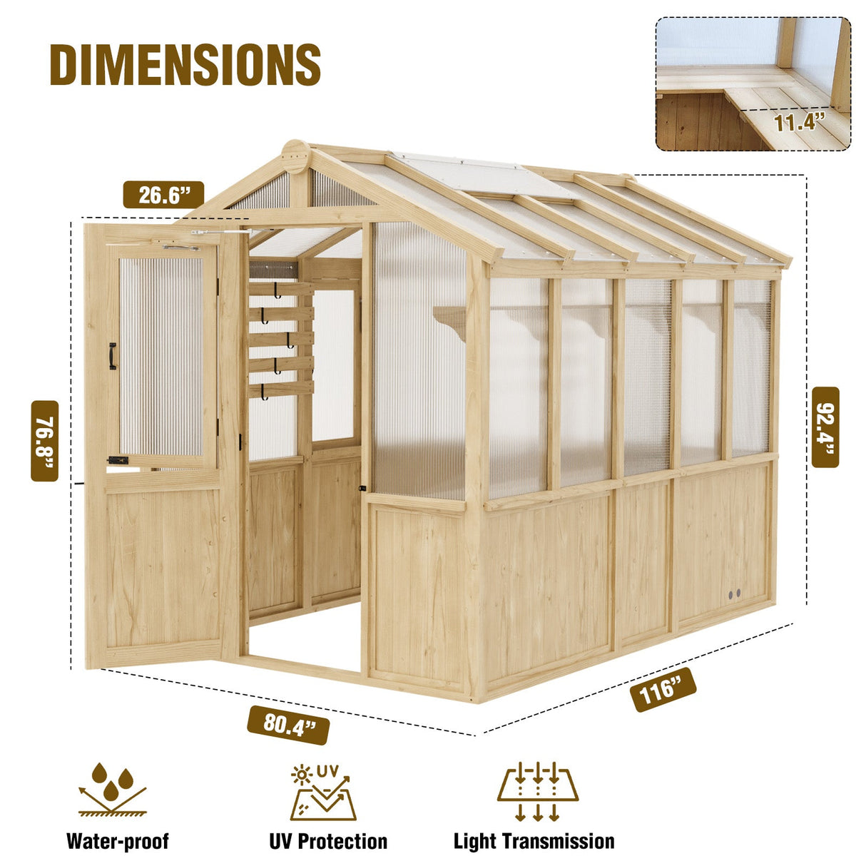 6.7x6x7.7 ft / 6.7x7.8x7.7 ft/ 6.7x9.7x7.7 ft Wood Greenhouse - Eagle Peak Custom Canopy Tent