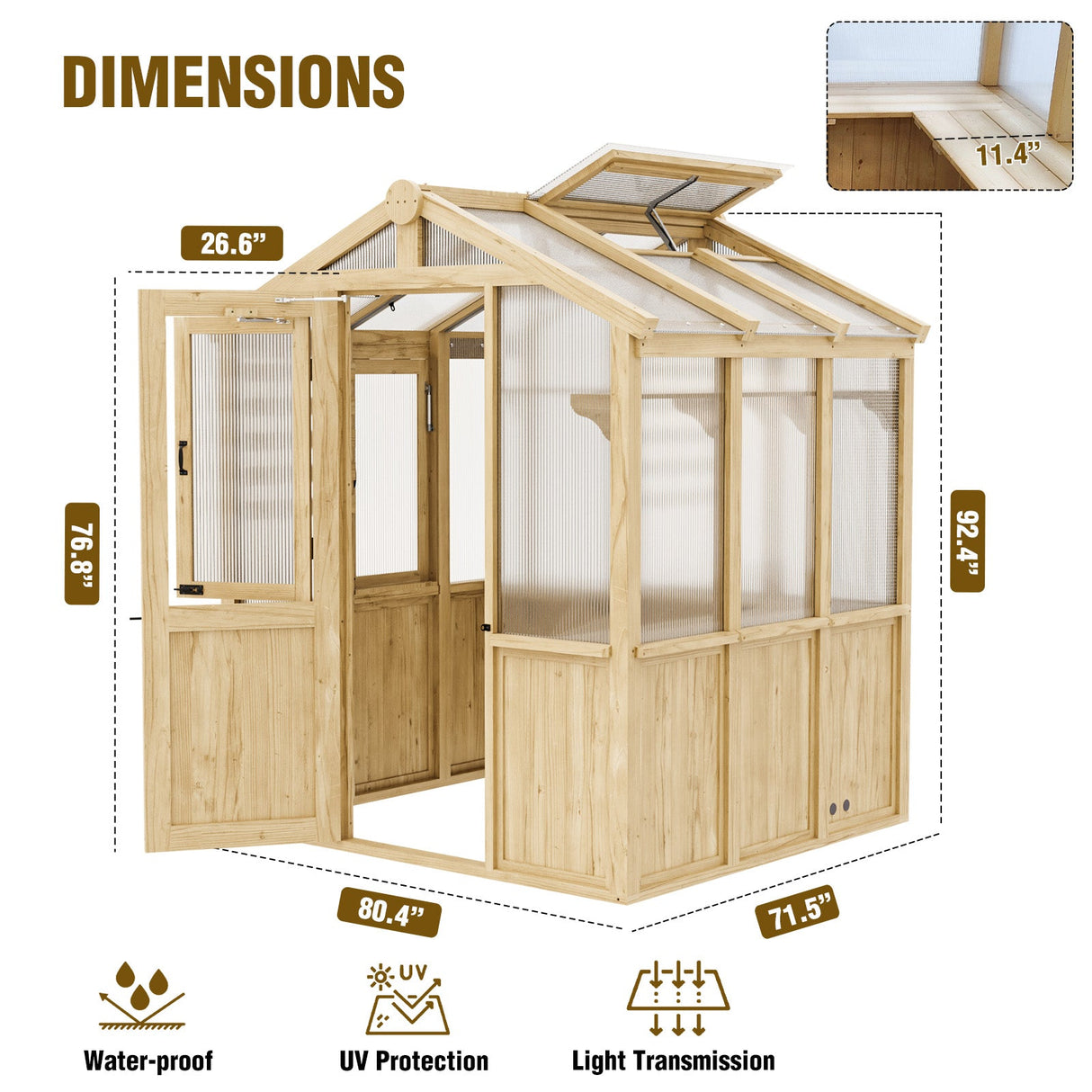 6.7x6x7.7 ft / 6.7x7.8x7.7 ft/ 6.7x9.7x7.7 ft Wood Greenhouse - Eagle Peak Custom Canopy Tent