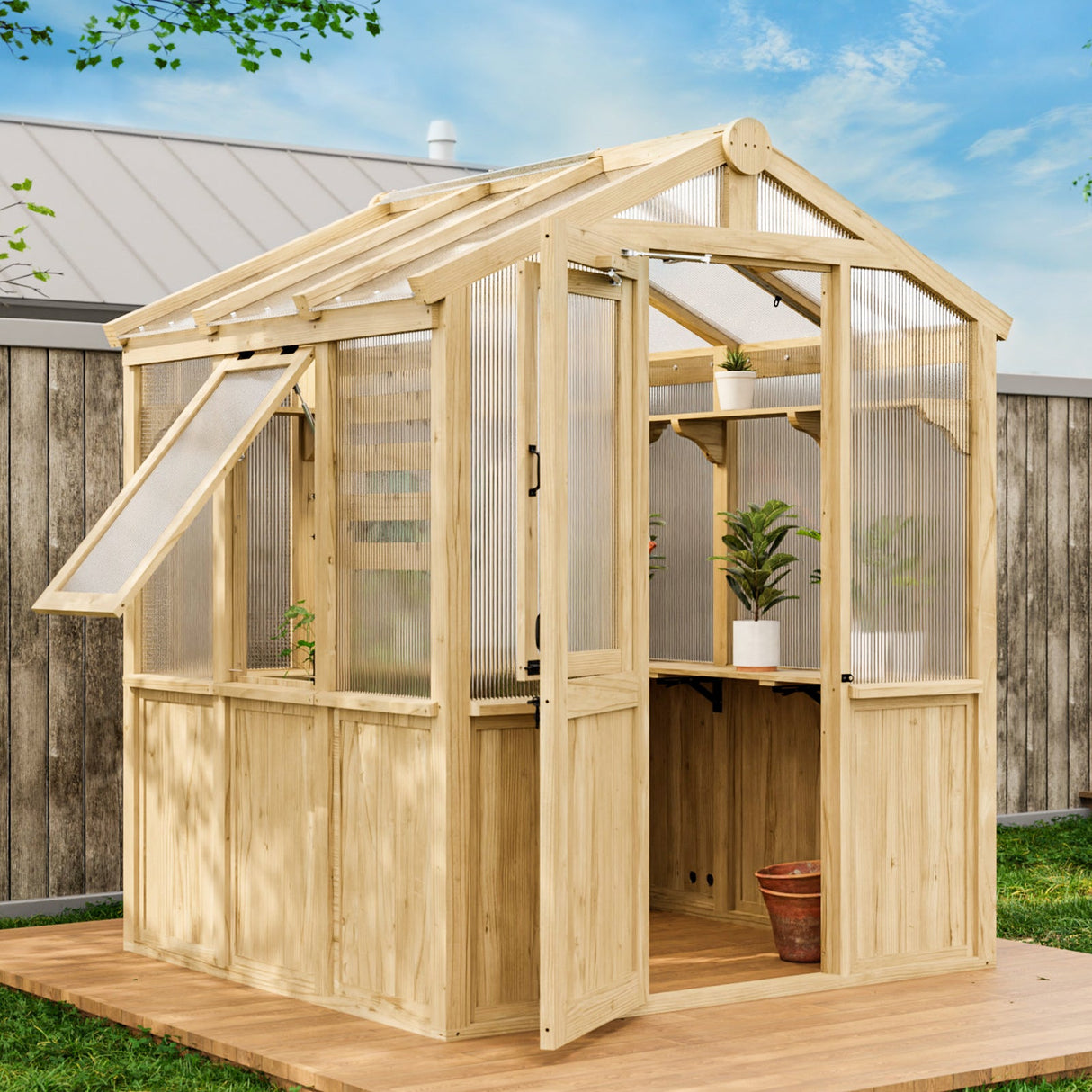 6.7x6x7.7 ft / 6.7x7.8x7.7 ft/ 6.7x9.7x7.7 ft Wood Greenhouse - Eagle Peak Custom Canopy Tent