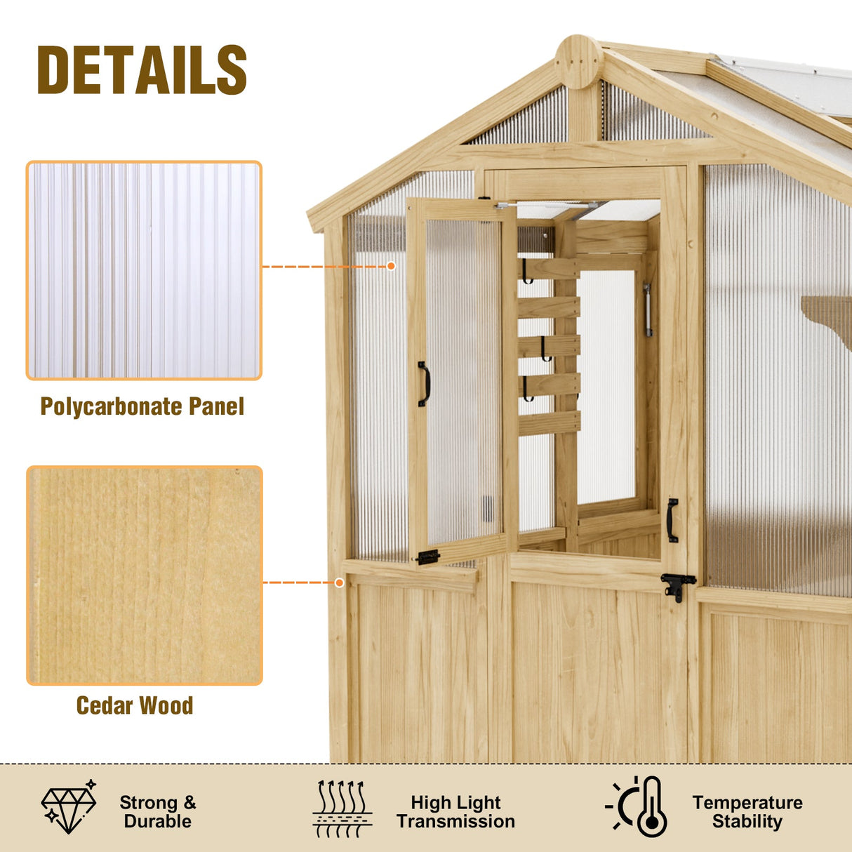 6.7x6x7.7 ft / 6.7x7.8x7.7 ft/ 6.7x9.7x7.7 ft Wood Greenhouse - Eagle Peak Custom Canopy Tent