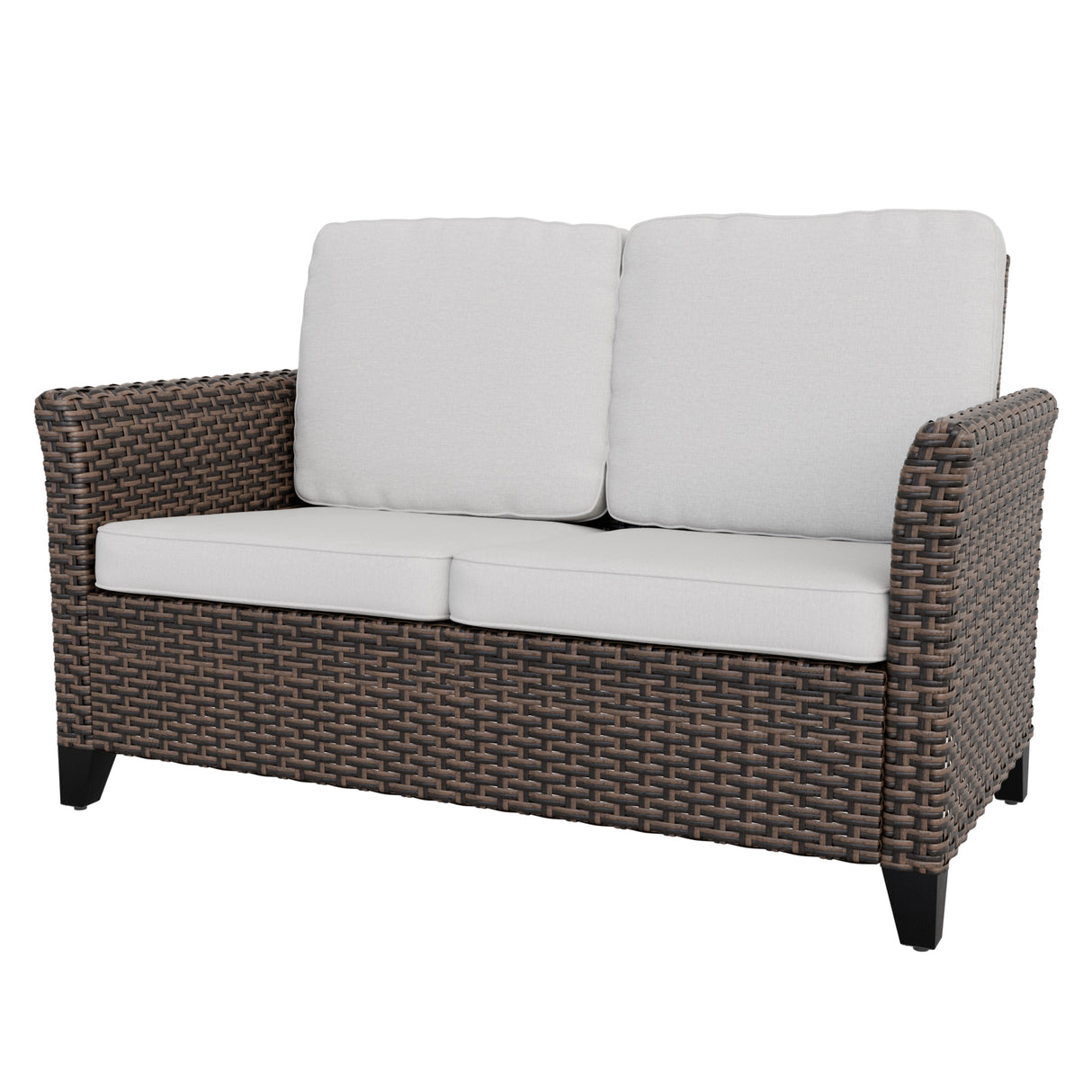 Ocean Vista Outdoor Wicker Patio Sofa Deep Cushions Rattan Loveseat, Beige/Blue