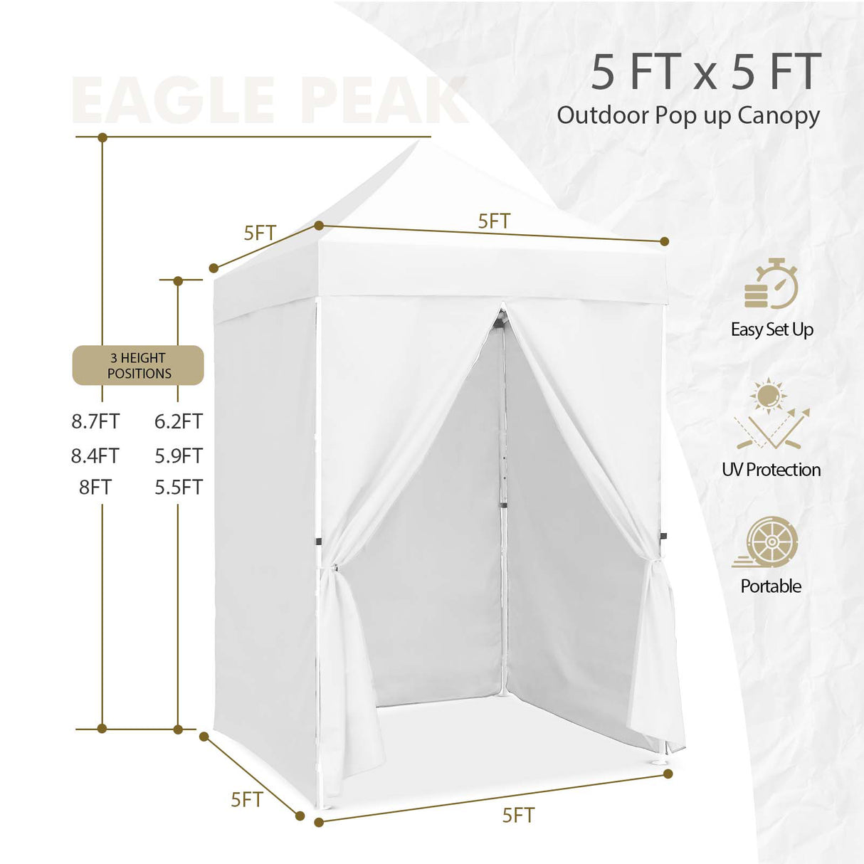 EAGLE PEAK Straight Leg Outdoor Portable Canopy Tent with Removable Sunwalls 5x5 ft, Carry Bag Included