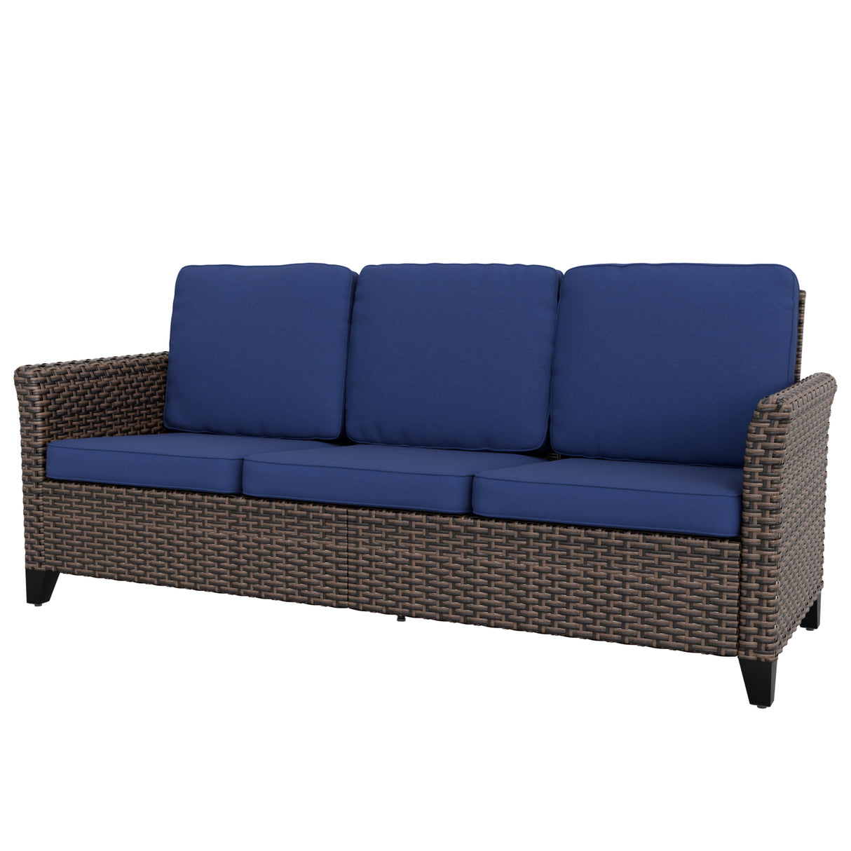 Ocean Vista Outdoor Wicker Patio Sofa Deep Cushions Rattan Furniture,Beige/Blue