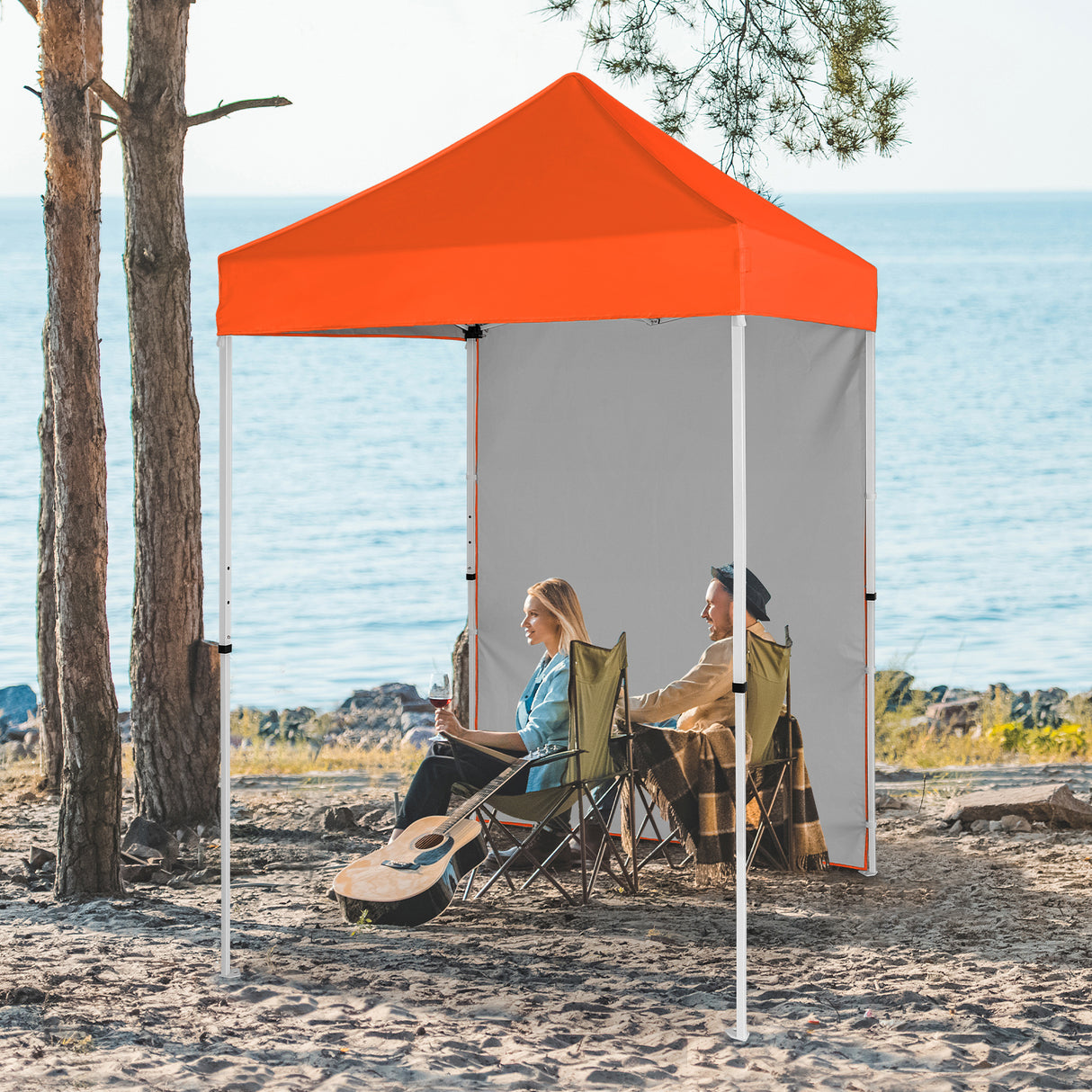 5x5 Straight Leg Pop Up Canopy Tent with One Removable Sunwall