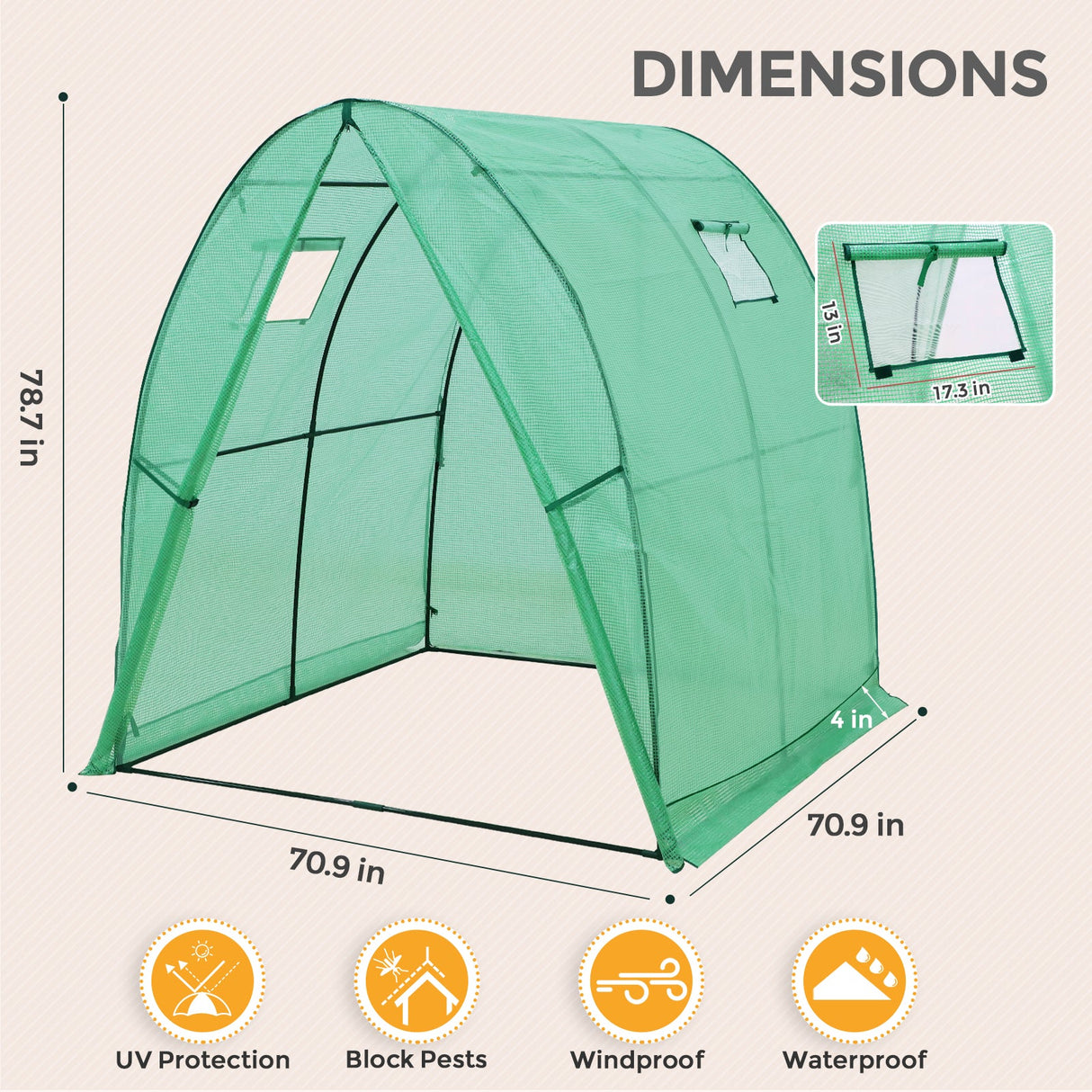 70.9"x70.9"x78.7" Tunnel Greenhouse - Eagle Peak Custom Canopy Tent