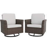 Ocean Vista Outdoor Wicker Patio Chairs Deep Cushions Rattan Furniture, Set of 2 Swivel Rocking Chairs, Beige/Blue