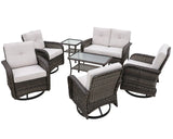 7pc Rattan Outdoor Conversation Set, Includes Swivel Rocker Chairs with Side Table, Loveseat, and Coffee Table - Eagle Peak Custom Canopy Tent