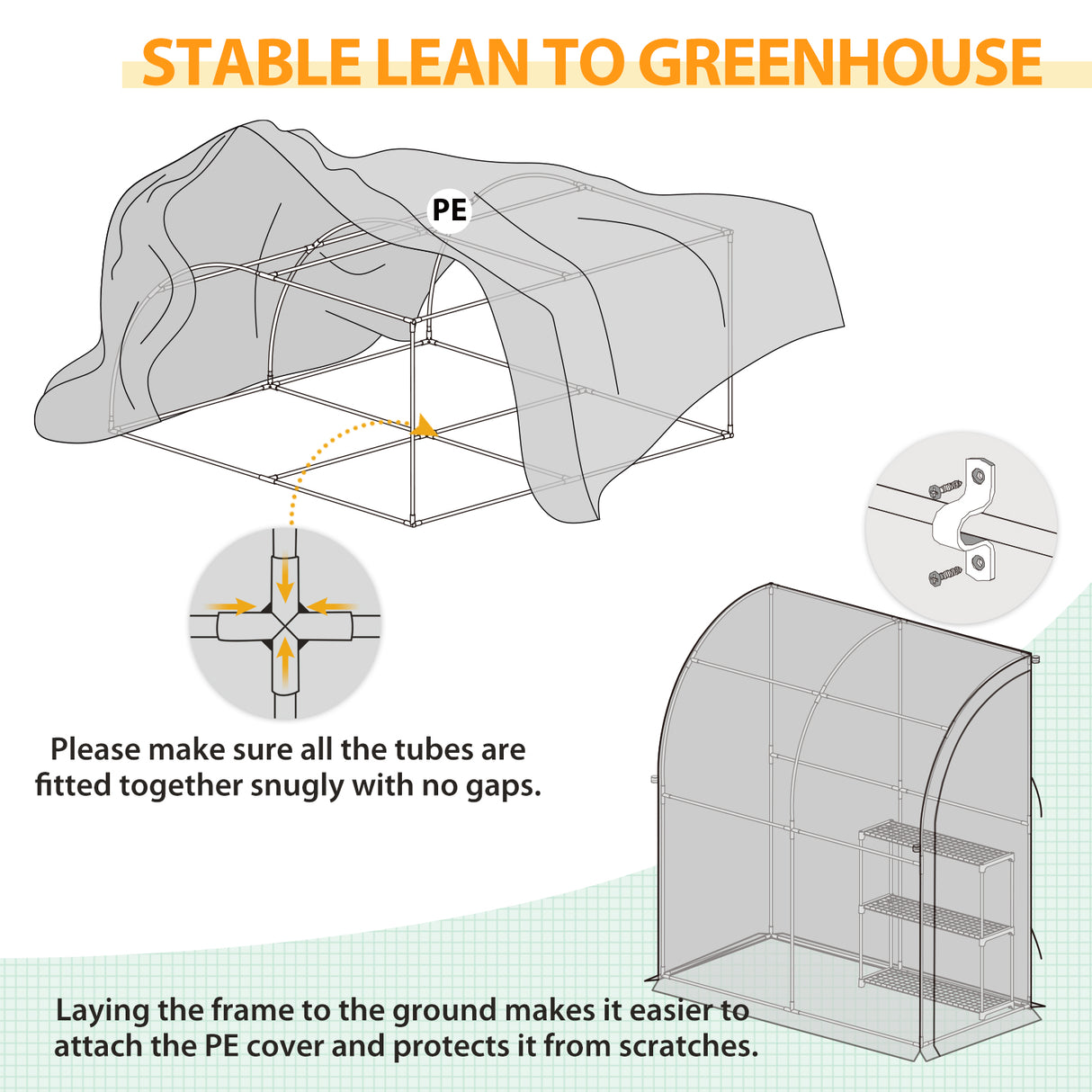 6.6x3.3x6.9 Outdoor Lean to Walk-in Greenhouse with Shelf