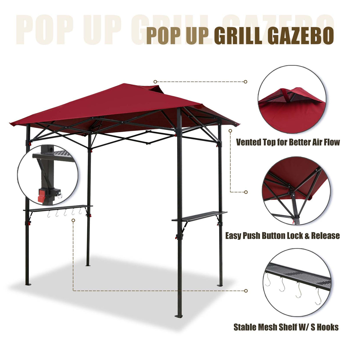 8x5 Pop up Grill Gazebo with Carry Bag and Air Vent - Eagle Peak Custom Canopy Tent