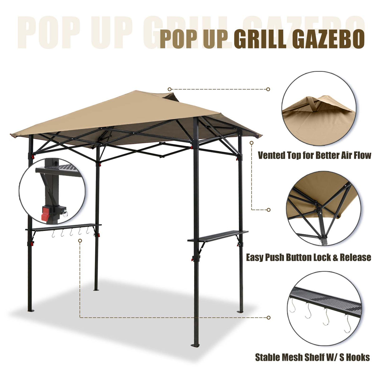 8x5 Pop up Grill Gazebo with Carry Bag and Air Vent - Eagle Peak Custom Canopy Tent