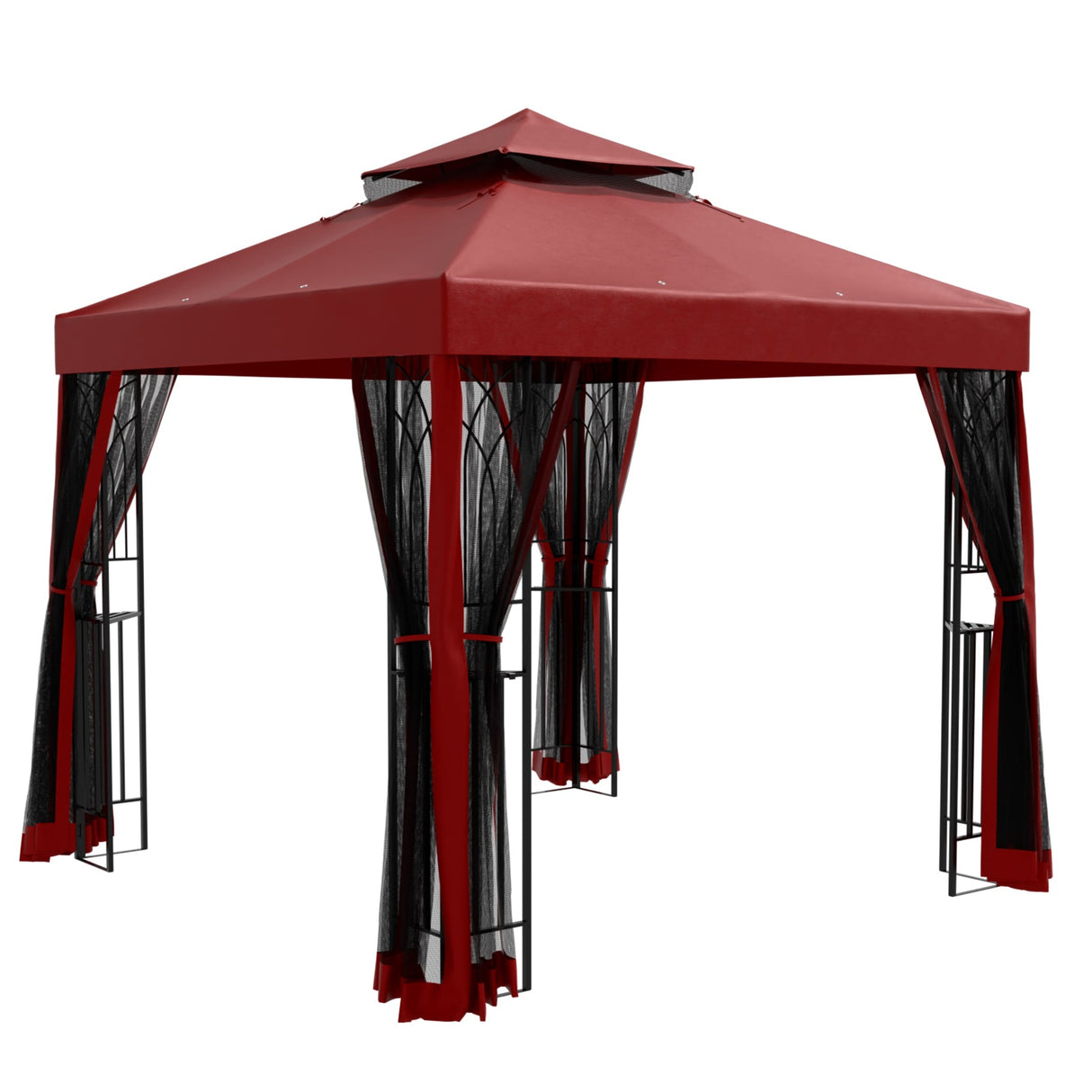 8x8 Patio Double Roof Gazebo with Mesh Netting, Corner Shelves - Eagle Peak Custom Canopy Tent