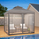 8x8 Patio Double Roof Gazebo with Mesh Netting, Corner Shelves - Eagle Peak Custom Canopy Tent