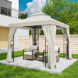 8x8 Patio Double Roof Gazebo with Mesh Netting, Corner Shelves - Eagle Peak Custom Canopy Tent