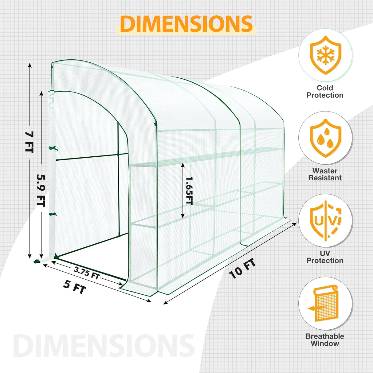 9.9x4.9x7.1 Outdoor Lean to Walk - in Greenhouse with Shelf - Eagle Peak Custom Canopy Tent