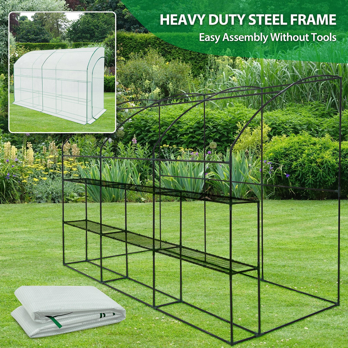 9.9x4.9x7.1 Outdoor Lean to Walk - in Greenhouse with Shelf - Eagle Peak Custom Canopy Tent