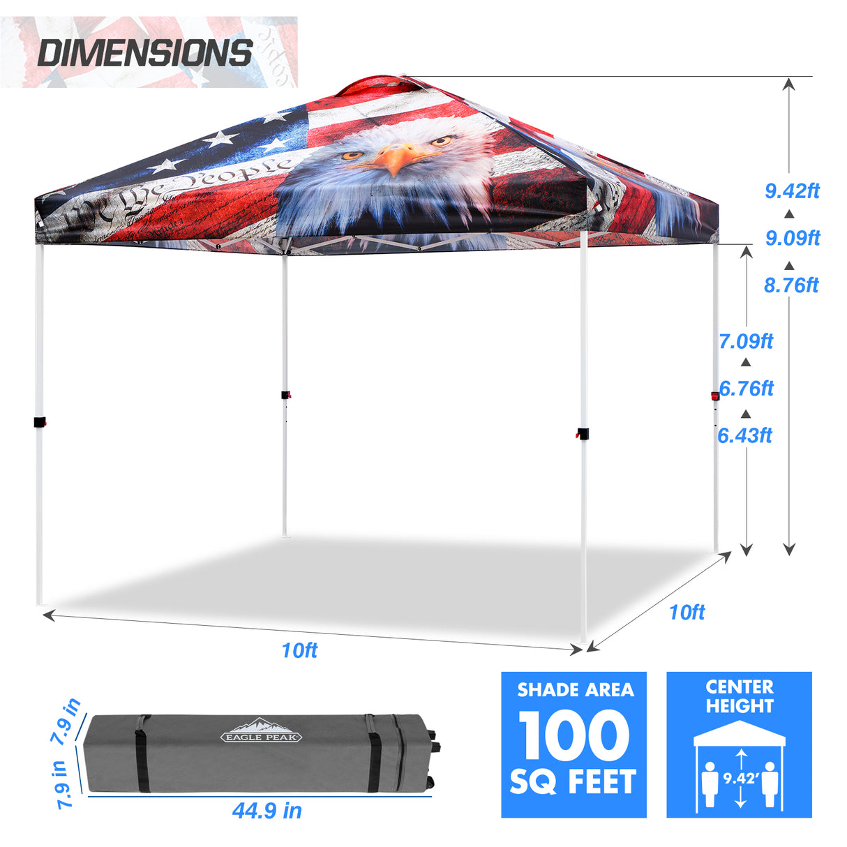 Easy Setup Straight Leg 10x10 Pop Up Canopy Tent Graphix Top w/ 100 sqft of Shade