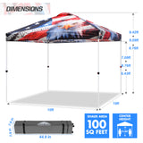 Easy Setup Straight Leg 10x10 Pop Up Canopy Tent Graphix Top w/ 100 sqft of Shade