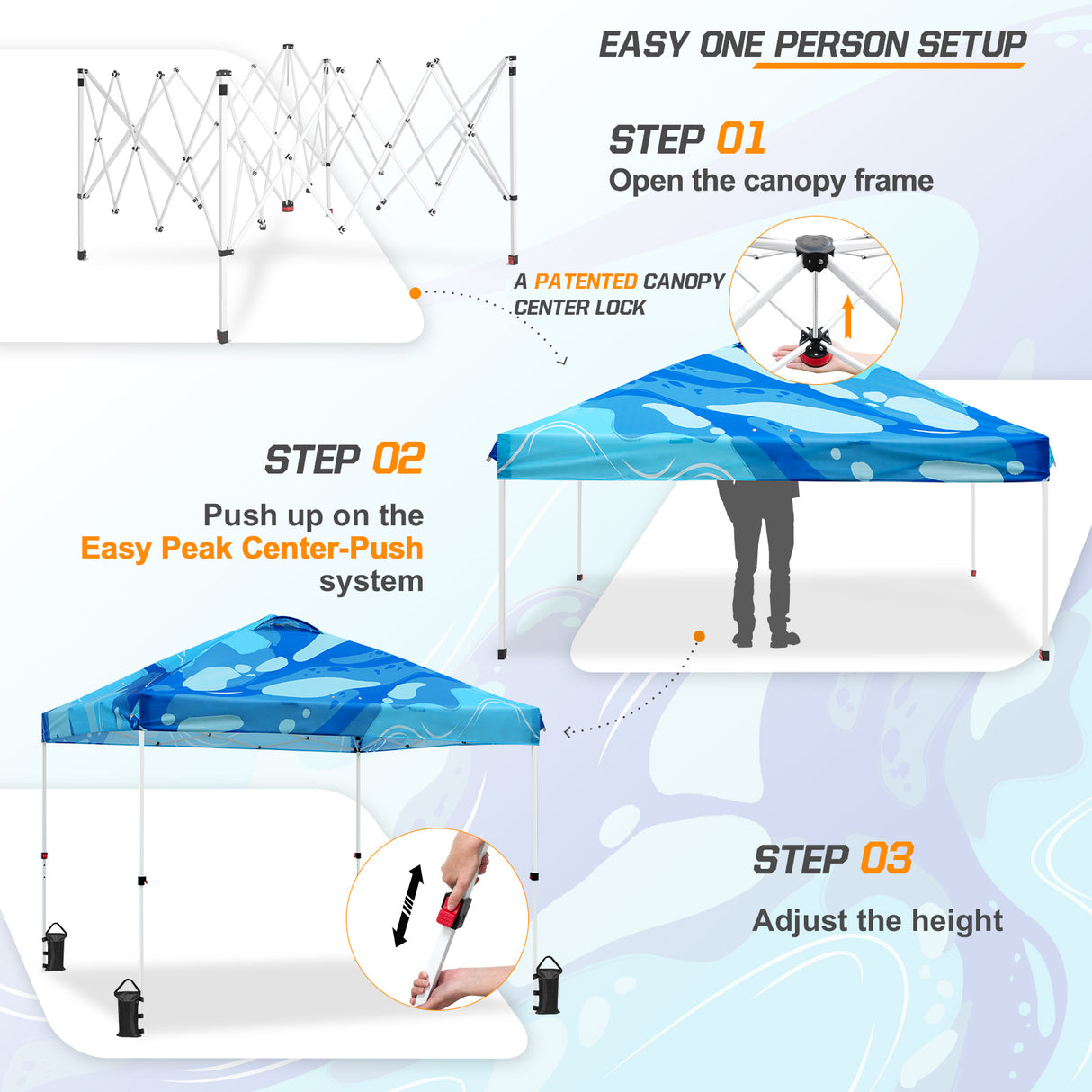 Easy Setup Straight Leg 10x10 Pop Up Canopy Tent Graphix Top w/ 100 sqft of Shade