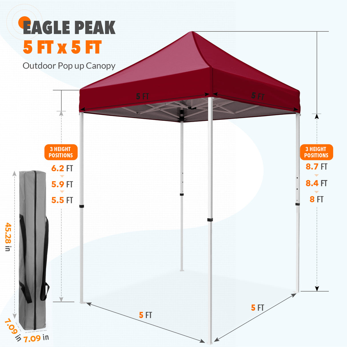 5x5 Pop Up Canopy Tent Instant Straight Leg  Outdoor Canopy Easy Set-up