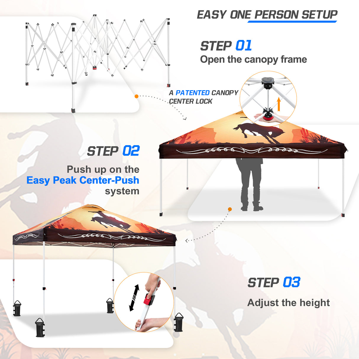 Easy Setup Straight Leg 10x10 Pop Up Canopy Tent Graphix Top w/ 100 sqft of Shade