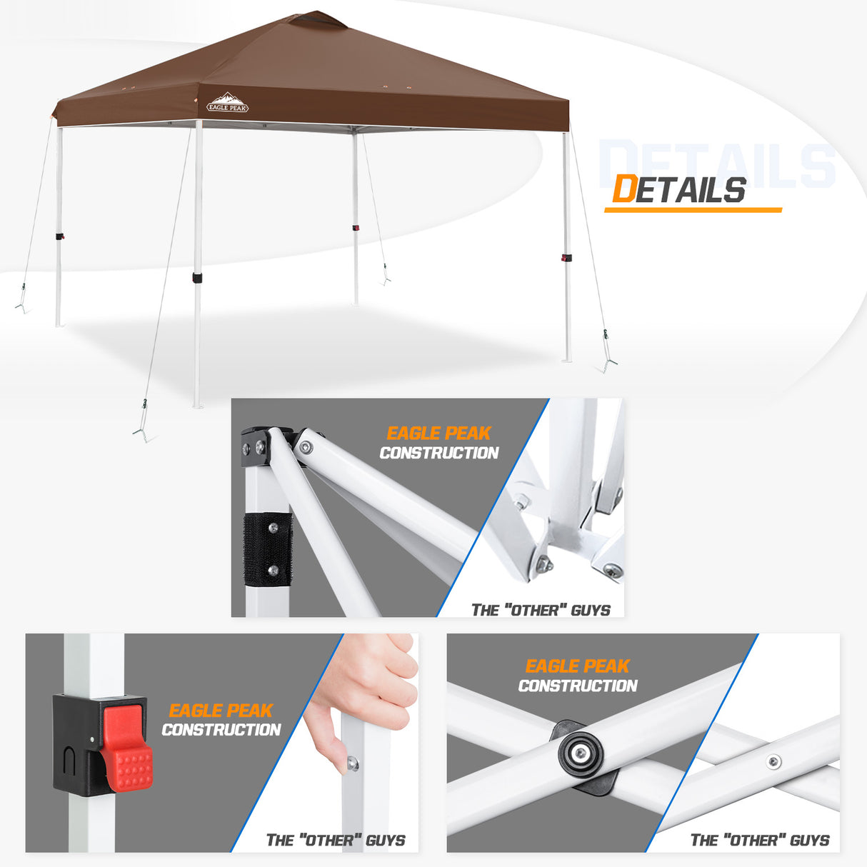 Easy Setup Straight Leg 10x10 Pop Up Canopy Tent w/ 100 sqft of Shade