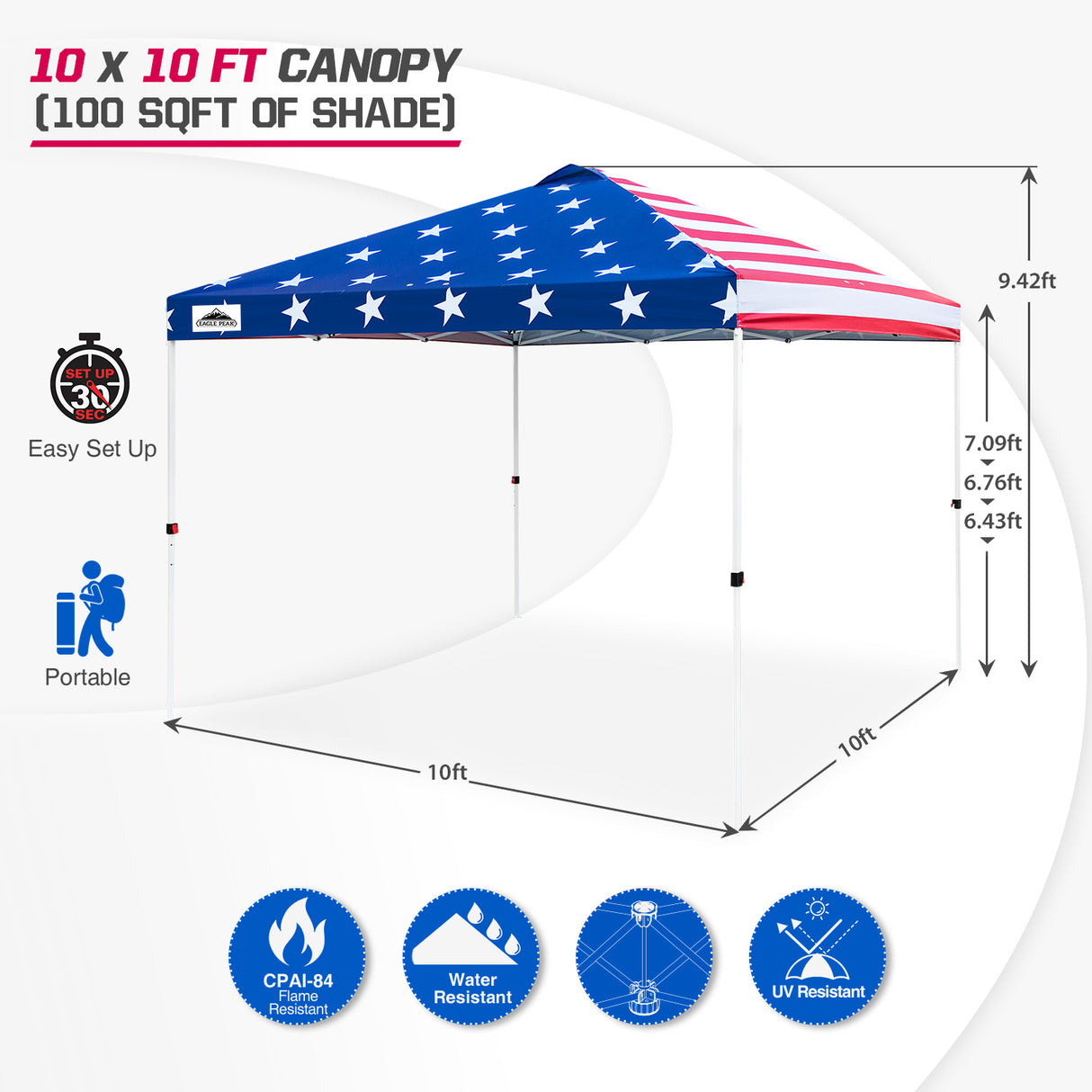 Easy Setup Straight Leg 10x10 Pop Up Canopy Tent w/ 100 sqft of Shade