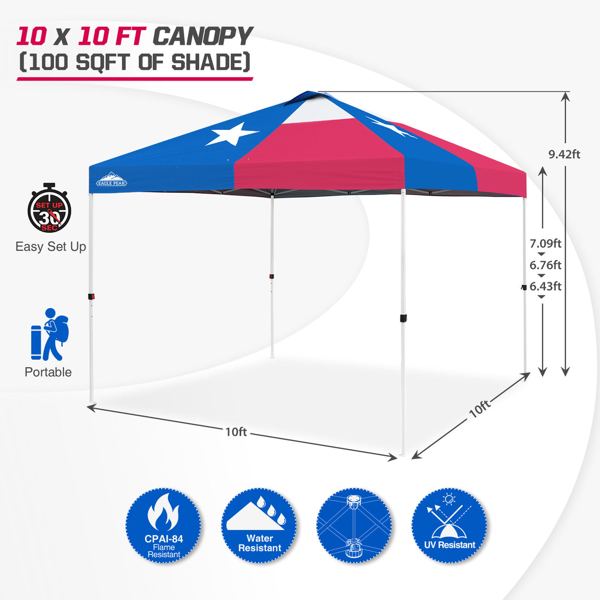 Easy Setup Straight Leg 10x10 Pop Up Canopy Tent w/ 100 sqft of Shade